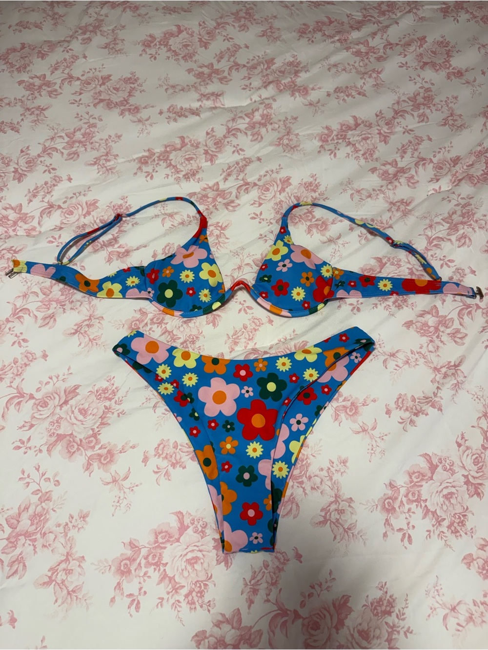 Bright Floral Blue Two-Piece Bikini Set